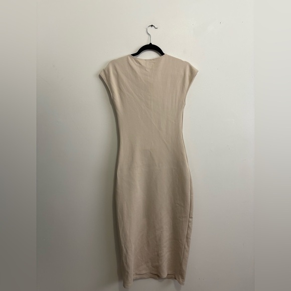 BNWOT Zara Cream MIDI DRESS WITH SIDE DRAPE size L - Picture 6 of 6